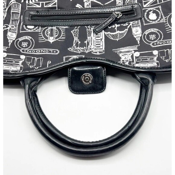 Lulu Guinness London Purse Bag Tote Womens Black White Vinyl Faux Patent Lined - Picture 8 of 12